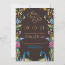 Invitation de mariage Paon les 