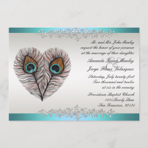 Invitation de mariage Paon sarcelle