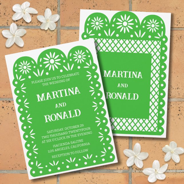 Invitation de mariage papel picado mexicaine verte (Créateur téléchargé)
