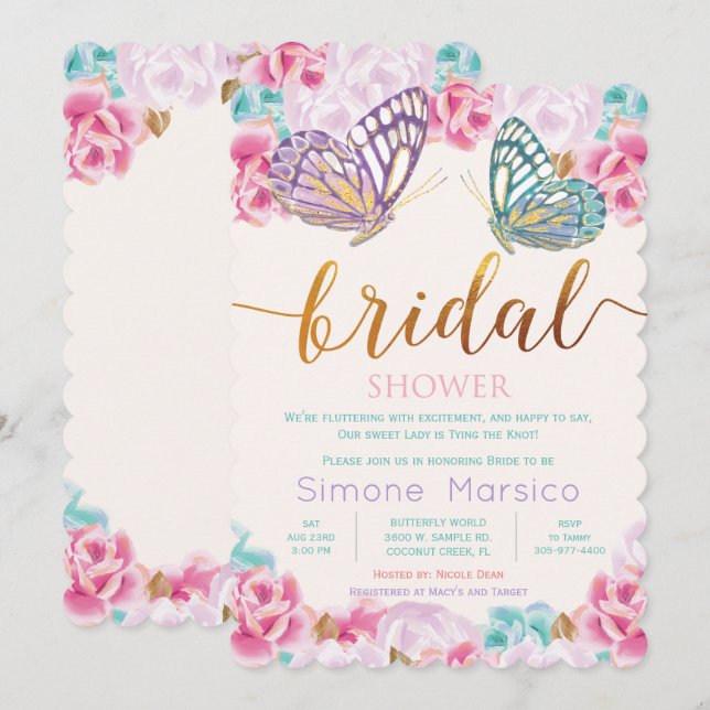 Invitation de mariage papillon (Devant / Derrière)