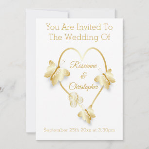 Invitation de mariage papillon cœur couleur or