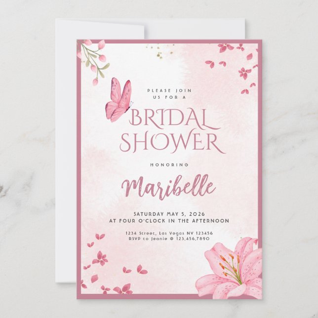 Invitation de mariage papillon floral (Devant)