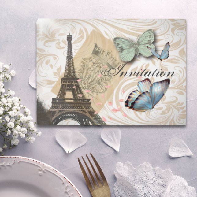 Invitation de mariage Papillon Tour Eiffel Paris (Paris Effiel Tower Butterfly Wedding Invitation)
