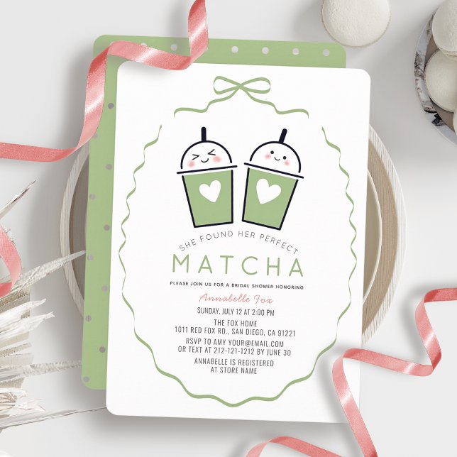 Invitation de mariage parfaite Matcha Kawaii Bow F (Créateur téléchargé)