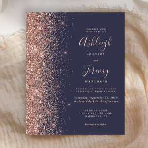 Invitation de mariage pas chère à paillettes bleu