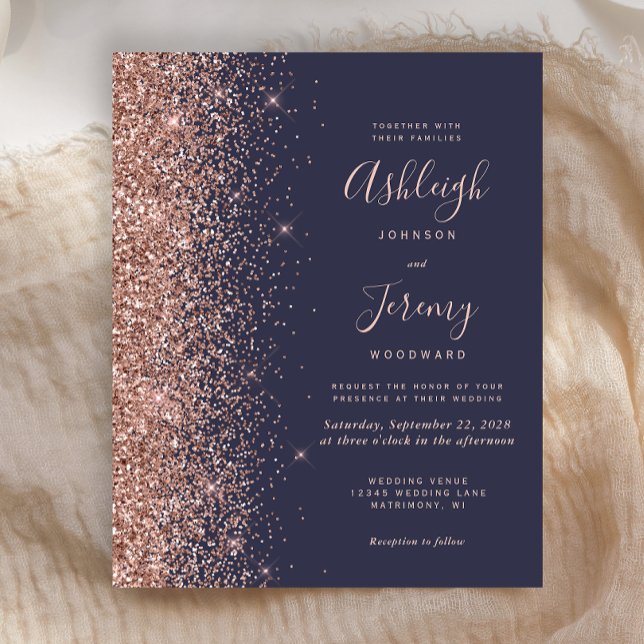 Invitation de mariage pas chère à paillettes bleu  (Créateur téléchargé)