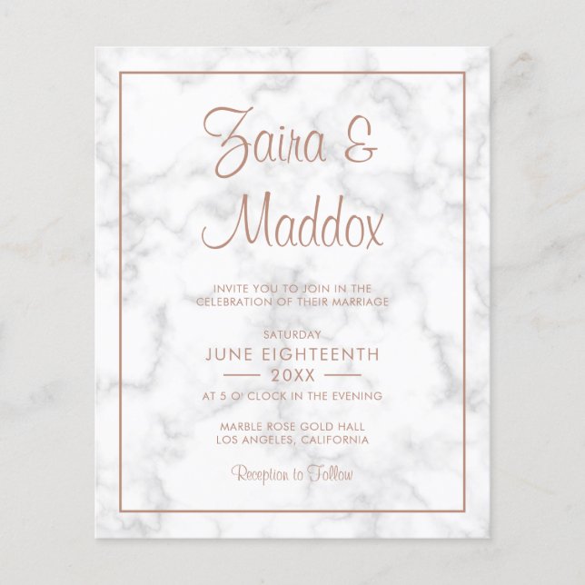 Invitation de mariage pas chère avec marbre et or  (Devant)