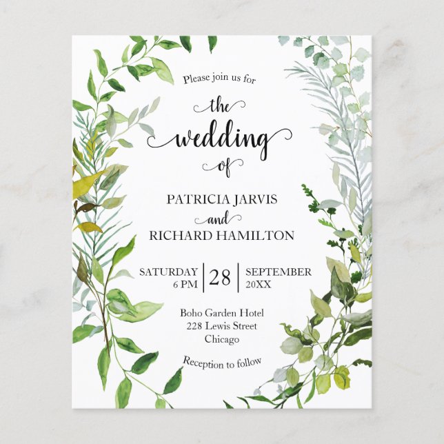 Invitation de mariage pas chère avec verdure à l'a (Devant)