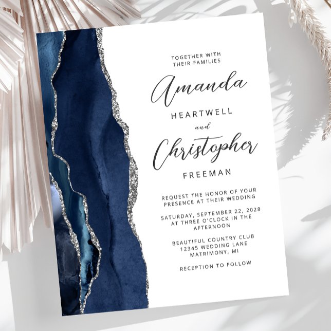 Invitation de mariage pas chère bleu marine argent (Créateur téléchargé)