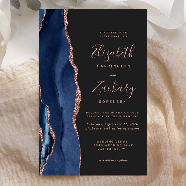 Invitation de mariage pas chère en agate noire et  (Créateur téléchargé)