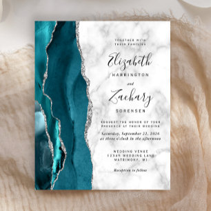 Invitation de mariage pas chère en marbre de teal