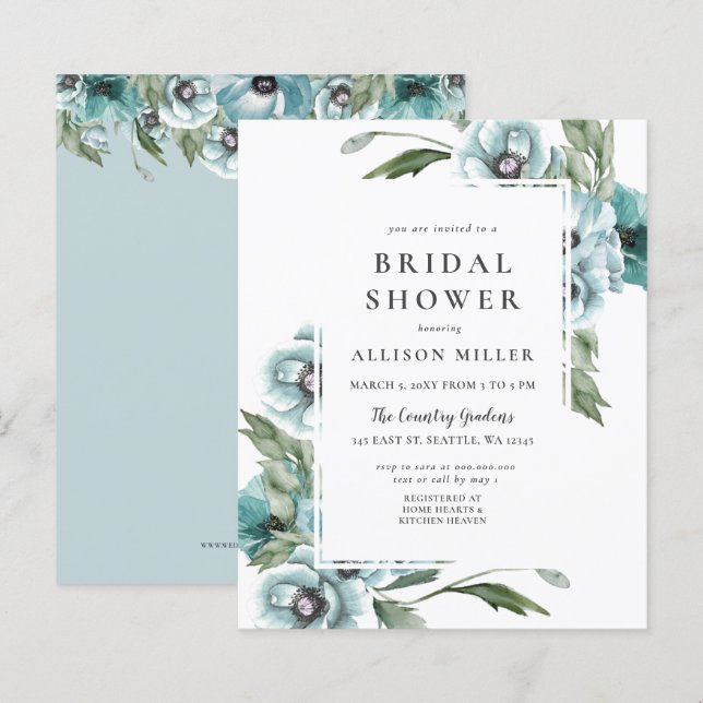 Invitation de mariage pas chère florale poussiéreu (Devant / Derrière)