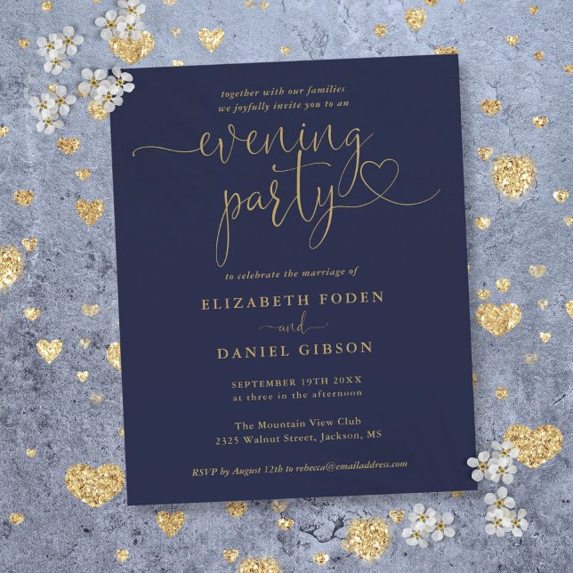 Invitation de mariage pas chère pour une soirée en (Budget Navy And Gold Evening Party Wedding Invite)