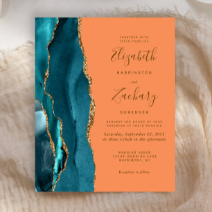 Invitation de mariage pas chère Teal Gold Tangerin