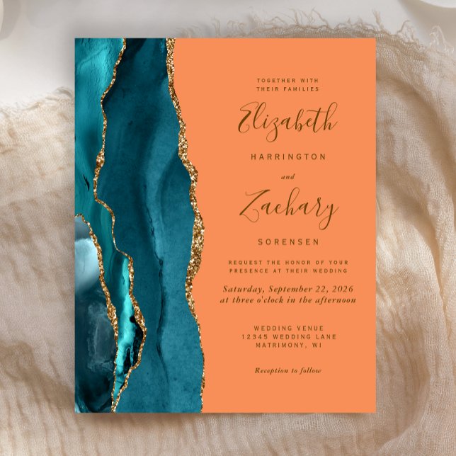 Invitation de mariage pas chère Teal Gold Tangerin (Créateur téléchargé)