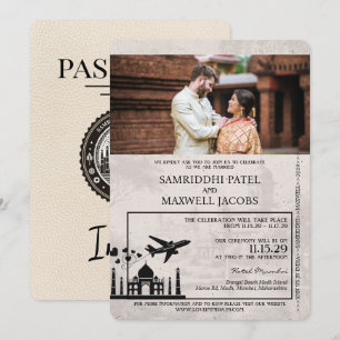 Invitation de mariage passeport indien en ivoire