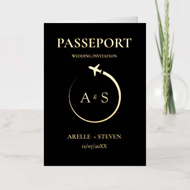 Invitation de mariage Passeport Or (Recto)