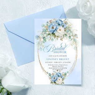 Invitation de mariage pastel bleu joli pivoine dor