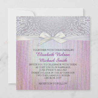 Invitation de mariage pastel en dentelle argentée