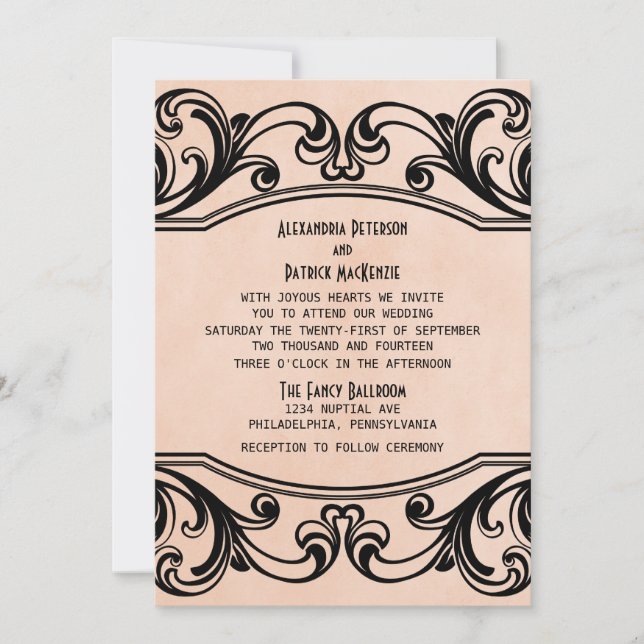 Invitation de mariage Peach Vintage Swirls (Devant)