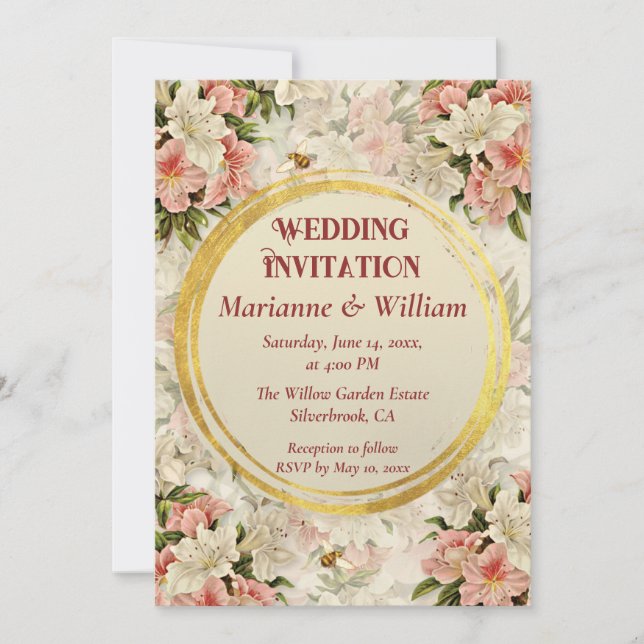Invitation de mariage personnalisable aux fleurs r (Devant)