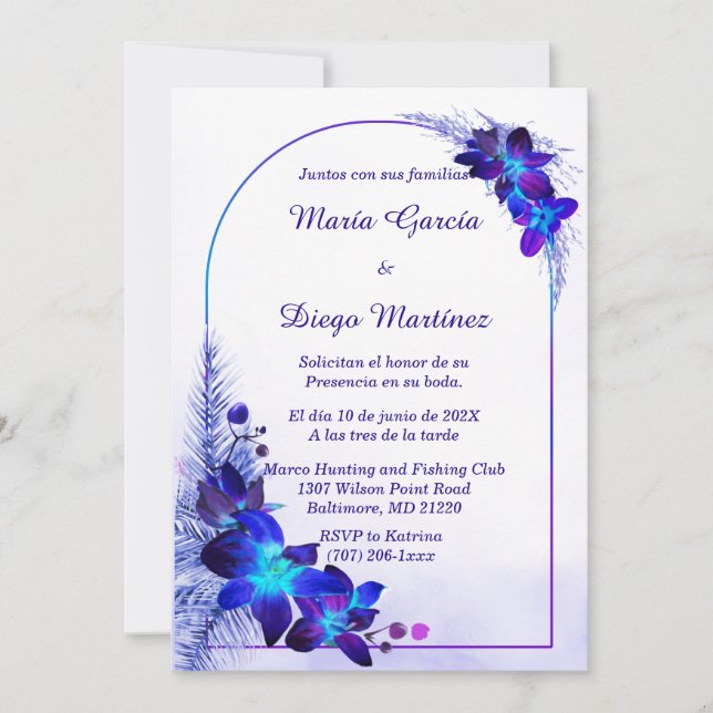 Invitation De Mariage Personnalisables Bleu et Violet (Devant)