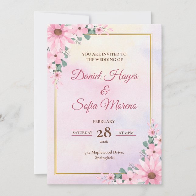 Invitation de mariage personnalisée à l'aquarelle  (Devant)