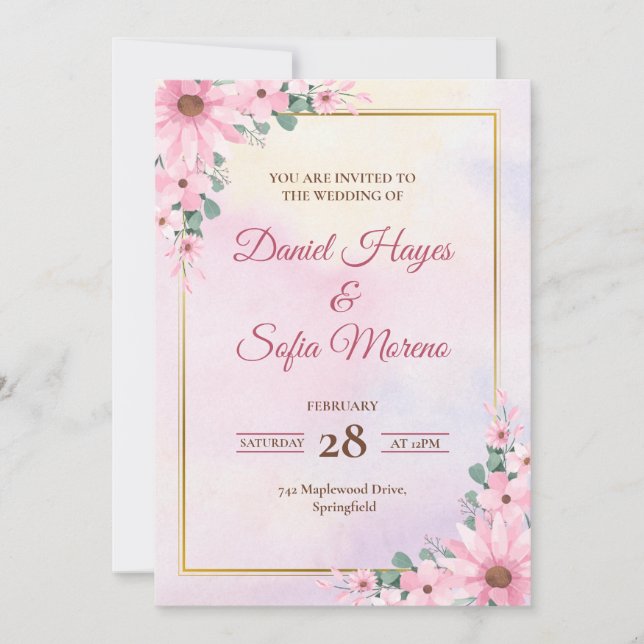 Invitation de mariage personnalisée à l'aquarelle  (Devant)