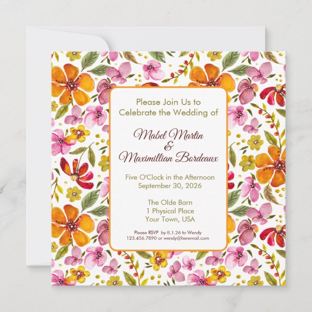 Invitation de mariage personnalisée à l'aquarelle  (Devant)