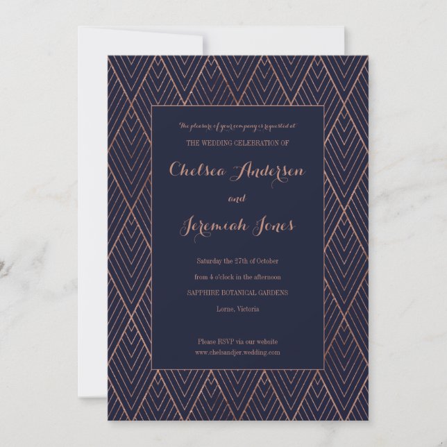 Invitation de mariage personnalisée Art Déco Marin (Devant)