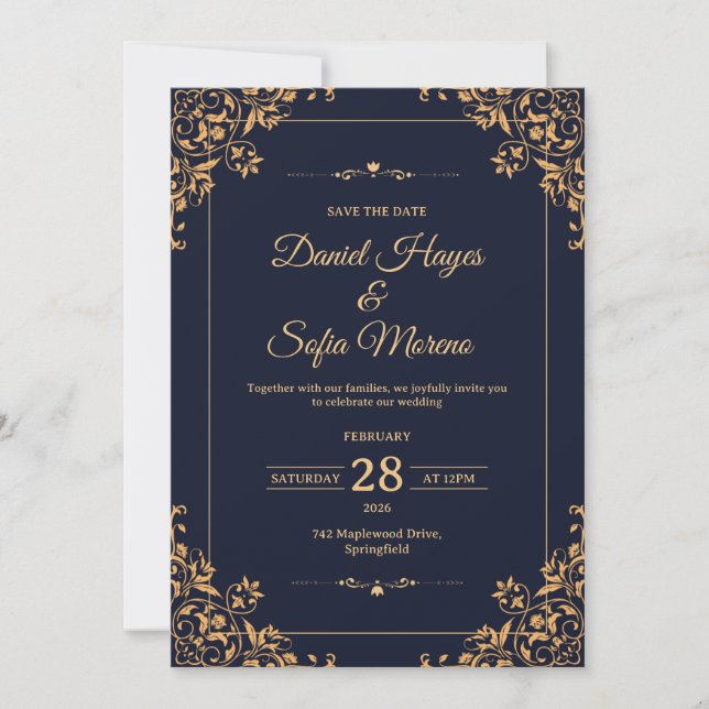 Invitation de mariage personnalisée en or |  (Devant)
