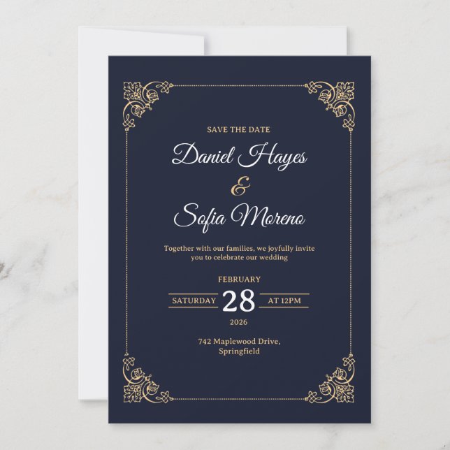Invitation de mariage personnalisée en or luxe  (Devant)