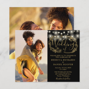 Invitation de mariage photo 2 lumières Black Gold