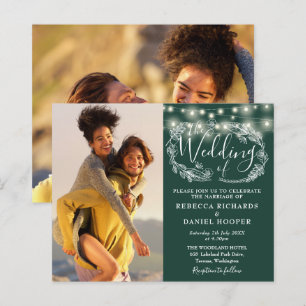 Invitation de mariage photo 2 lumières émeraude Bu