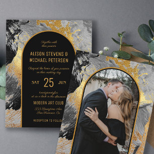 Invitation de mariage PHOTO abstrait chic or budge