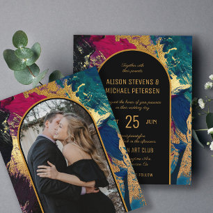 Invitation de mariage PHOTO arche or résumé budget