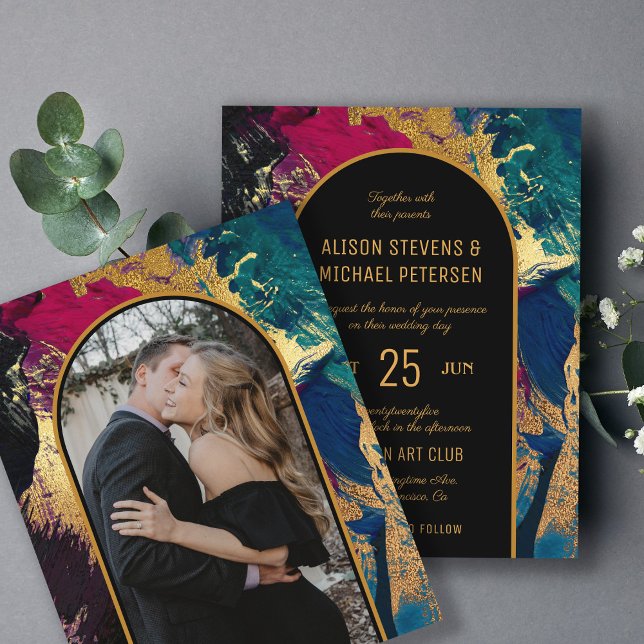Invitation de mariage PHOTO arche or résumé budget (Créateur téléchargé)