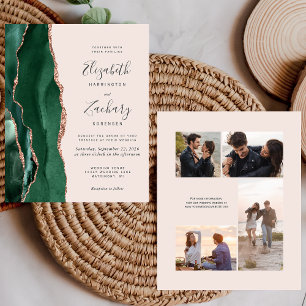 Invitation de mariage photo avec blush rose doré b