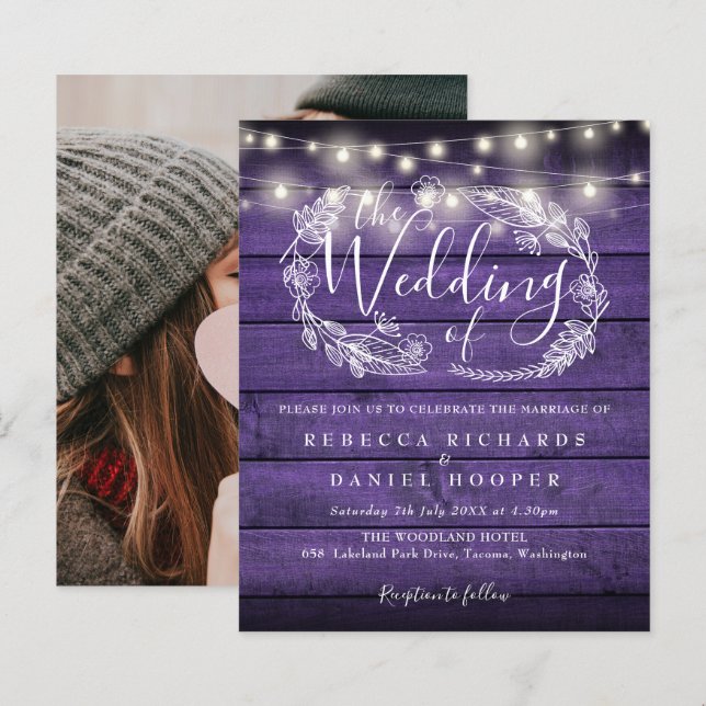 Invitation de mariage photo avec gupe de lumière v (Devant / Derrière)
