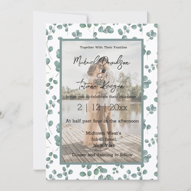 invitation de mariage photo avec motif de verdure  (Devant)