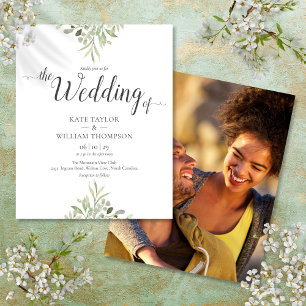 Invitation de mariage photo avec script de verdure
