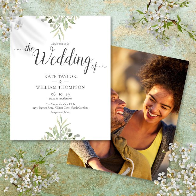 Invitation de mariage photo avec script de verdure (Créateur téléchargé)
