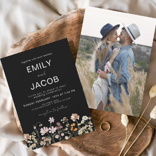 Invitation de mariage photo bohème à fleurs sauvag