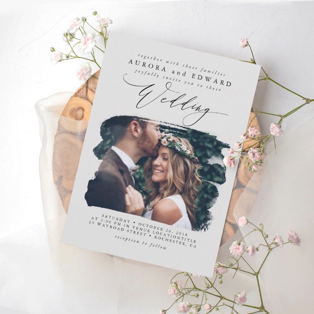 Invitation de mariage photo bohème moderne gris (Créateur téléchargé)