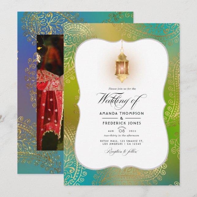 Invitation de mariage photo Bollywood arabe à feui (Devant / Derrière)