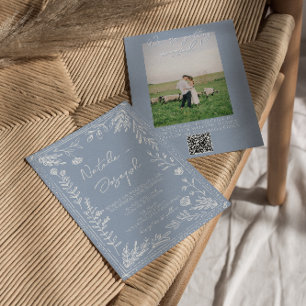 Invitation de mariage photo botanique florale bleu