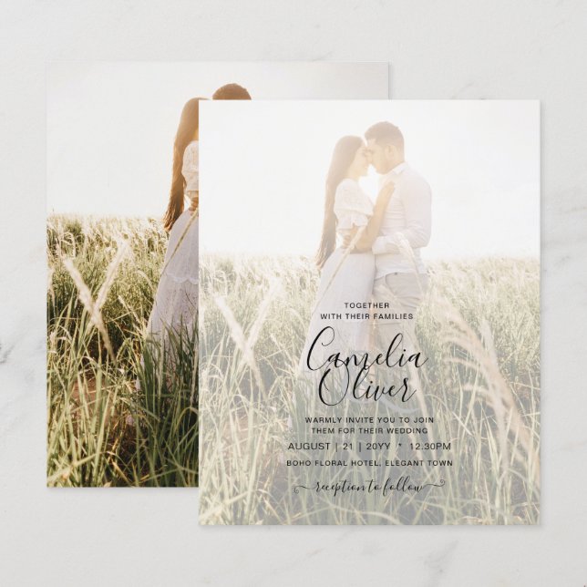 Invitation de mariage photo budget classique blanc (Devant / Derrière)