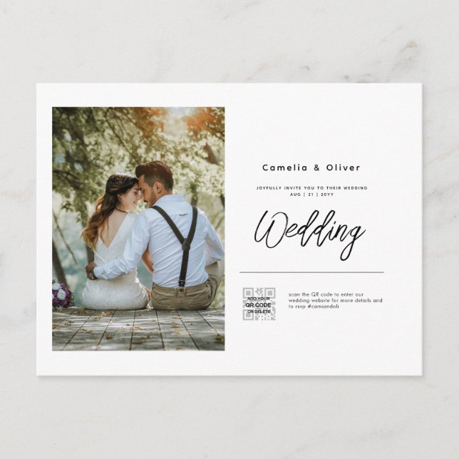 Invitation de mariage photo budget Classique Blanc (Devant)