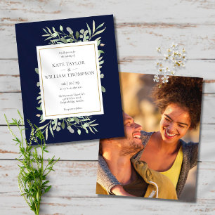 Invitation de mariage photo Budget Greenery Bleu m