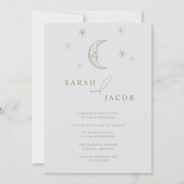 Invitation de mariage photo céleste étoile et lune (Devant)